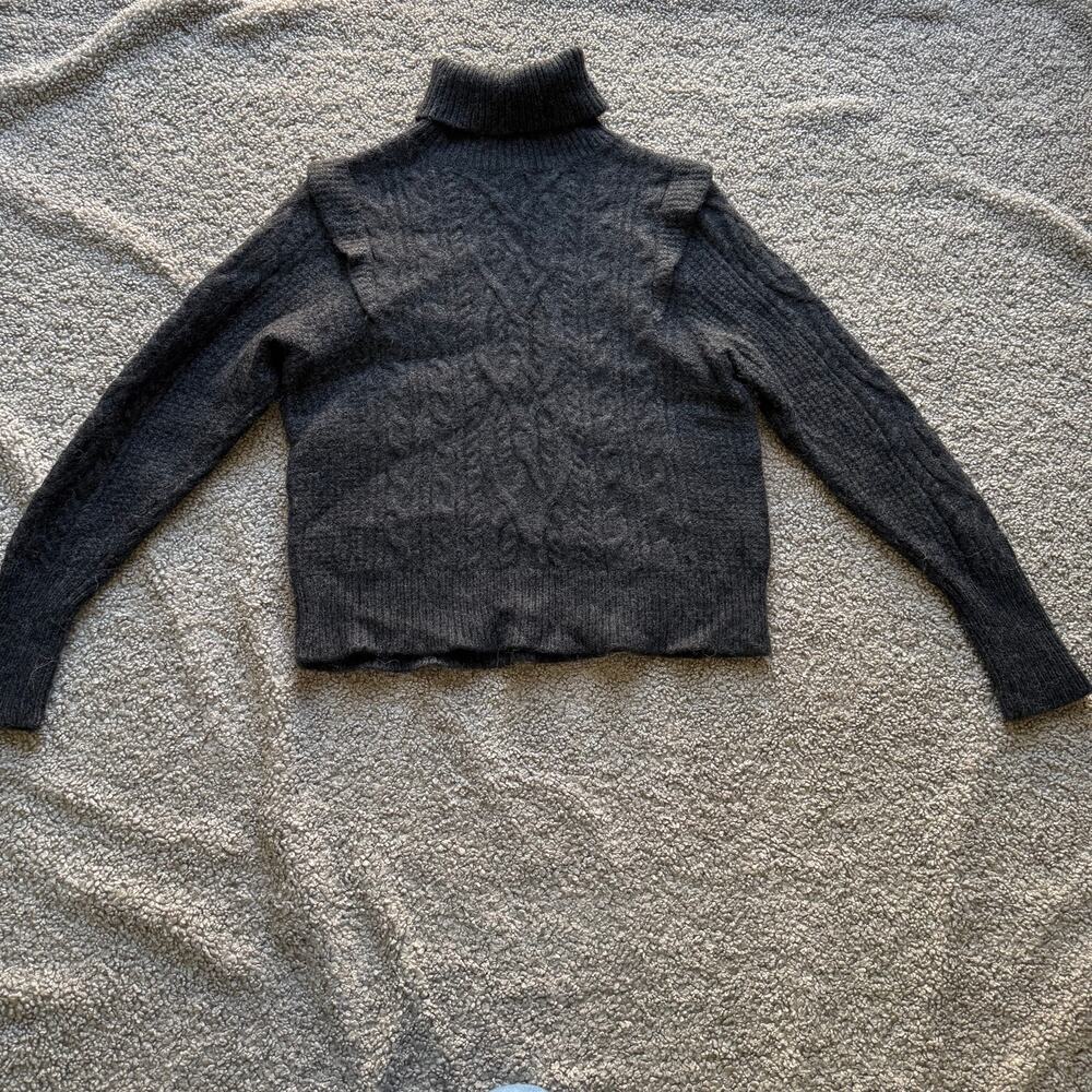 360 Sweater Italian Yarn Gray Knit Turtleneck Sweater Ruffle Wool Blend Sz S